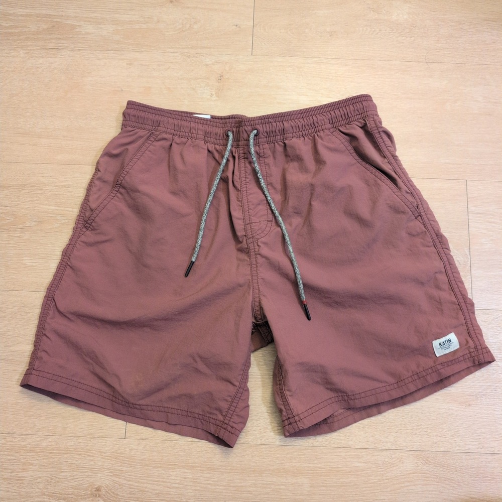 Katin Mens Size Small Poolside Shorts Mauve Pink Nylon Swim Trunks